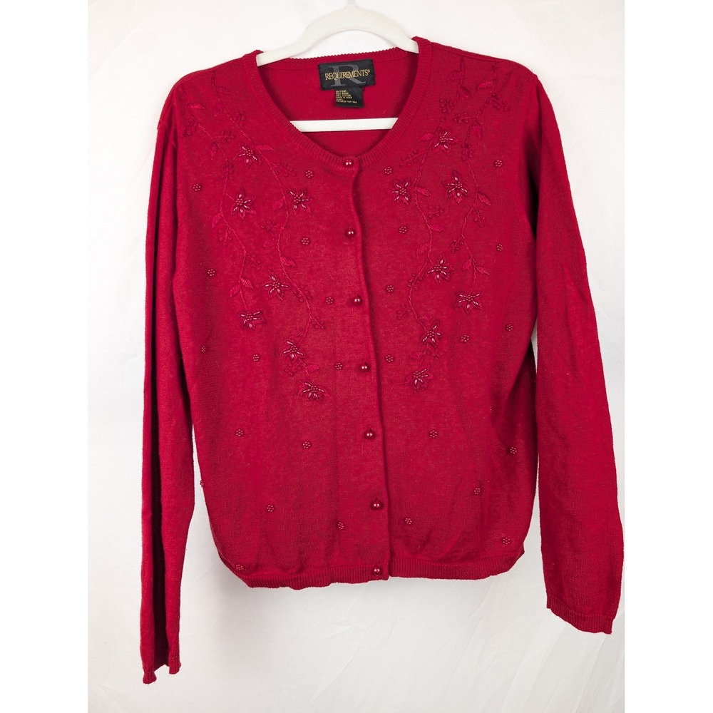 Vintage Y2K Floral Beaded Button Cardigan Size L Red Embellished Coquette Granny - Picture 2 of 10